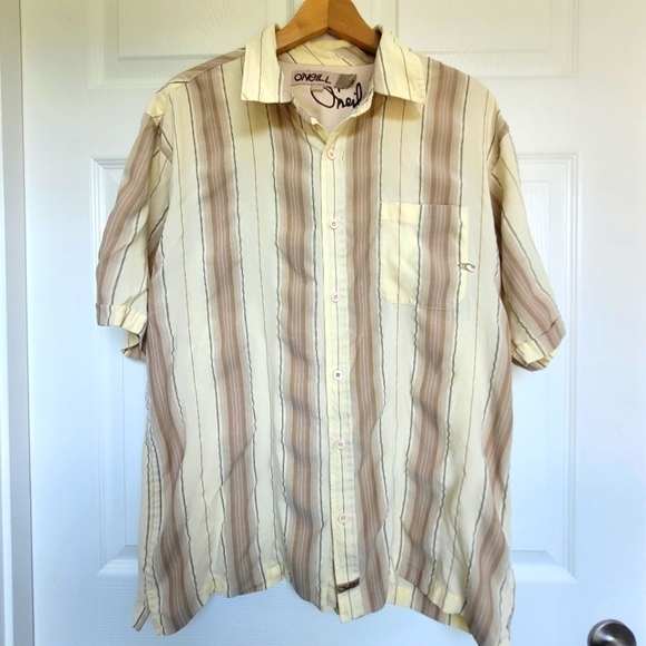 O'Neill Striped Collared Button Down Short Sleeve Shirt Men's Large - Picture 1 of 16